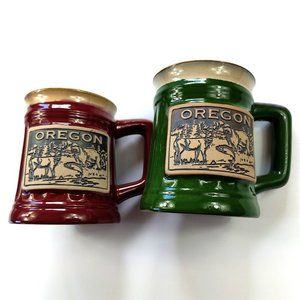 Set of (2) Ceramic Pottery Jumbo Oregon Coffee Cup Mugs NWOT